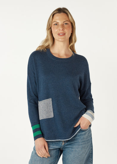 Zaket & Plover '7142 Birdseye Trim Sweater' - Denim