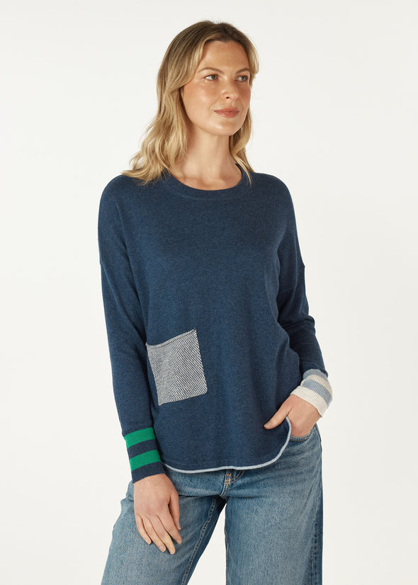 Zaket & Plover '7142 Birdseye Trim Sweater' - Denim