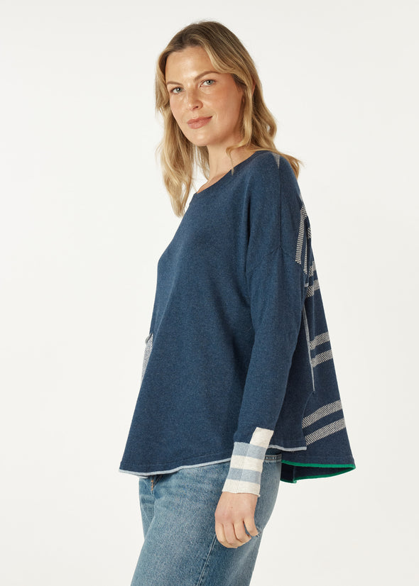 Zaket & Plover '7142 Birdseye Trim Sweater' - Denim