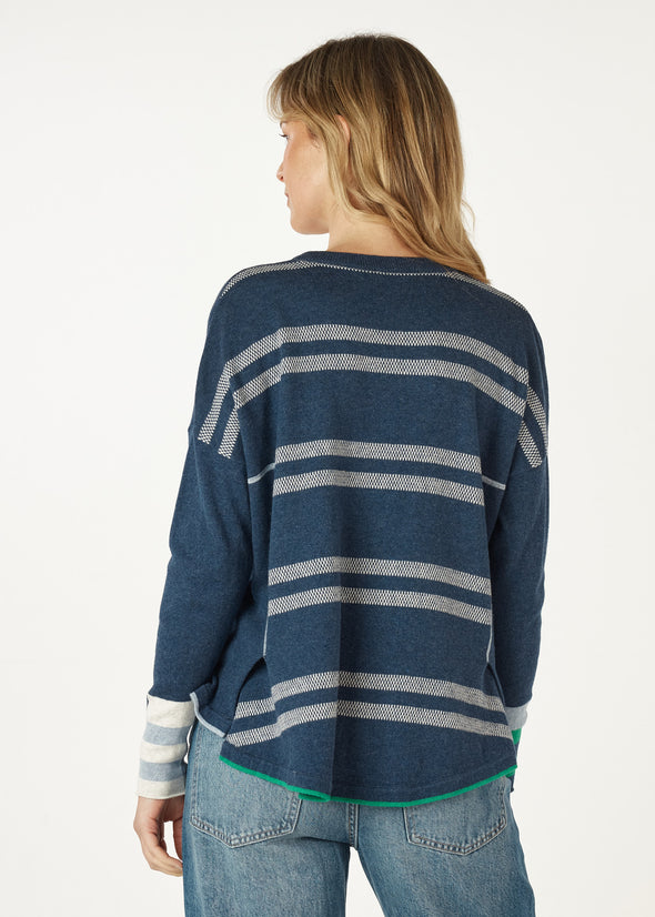 Zaket & Plover '7142 Birdseye Trim Sweater' - Denim