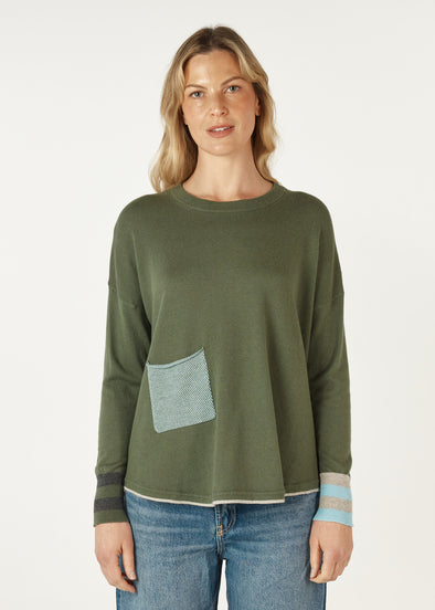 Zaket & Plover '7142 Birdseye Trim Sweater' - Olive