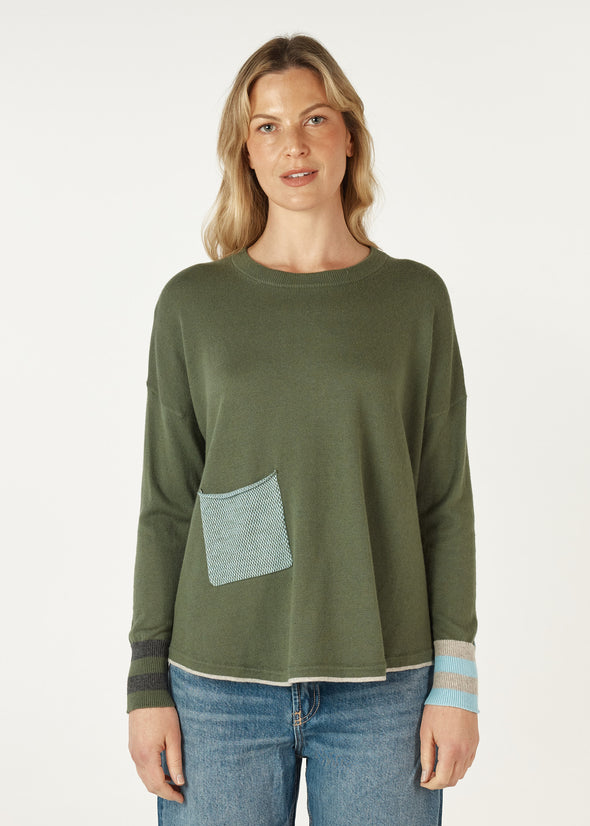 Zaket & Plover '7142 Birdseye Trim Sweater' - Olive