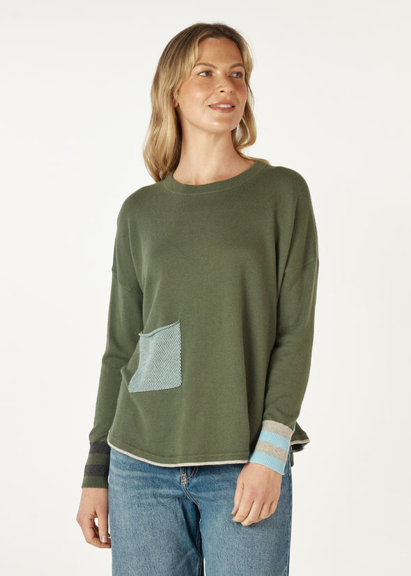 Zaket & Plover '7142 Birdseye Trim Sweater' - Olive