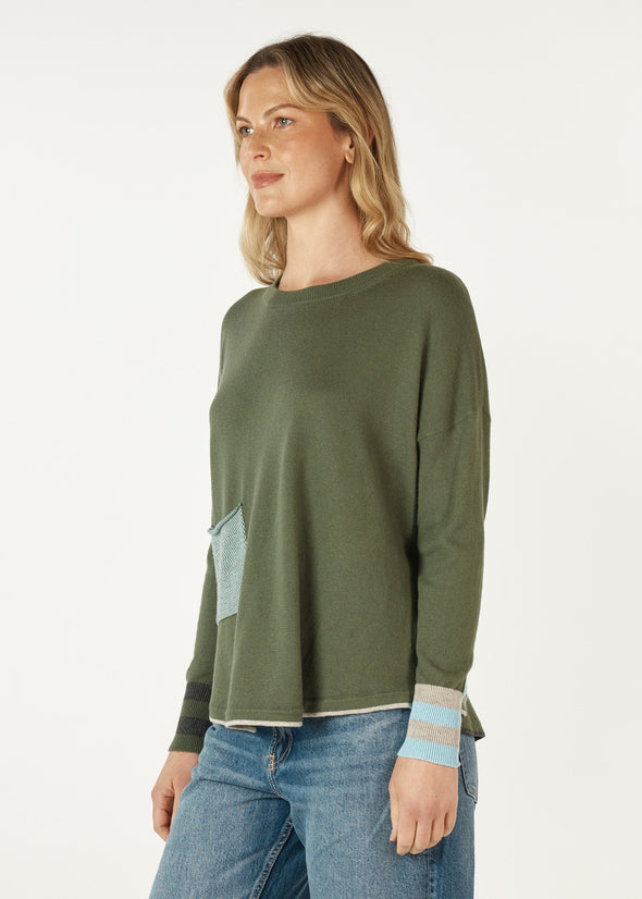 Zaket & Plover '7142 Birdseye Trim Sweater' - Olive