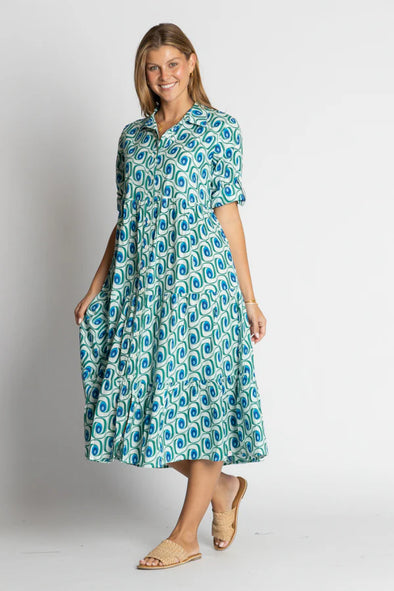 Ibisa 'Nashville Button Midi Dress' - Ocean