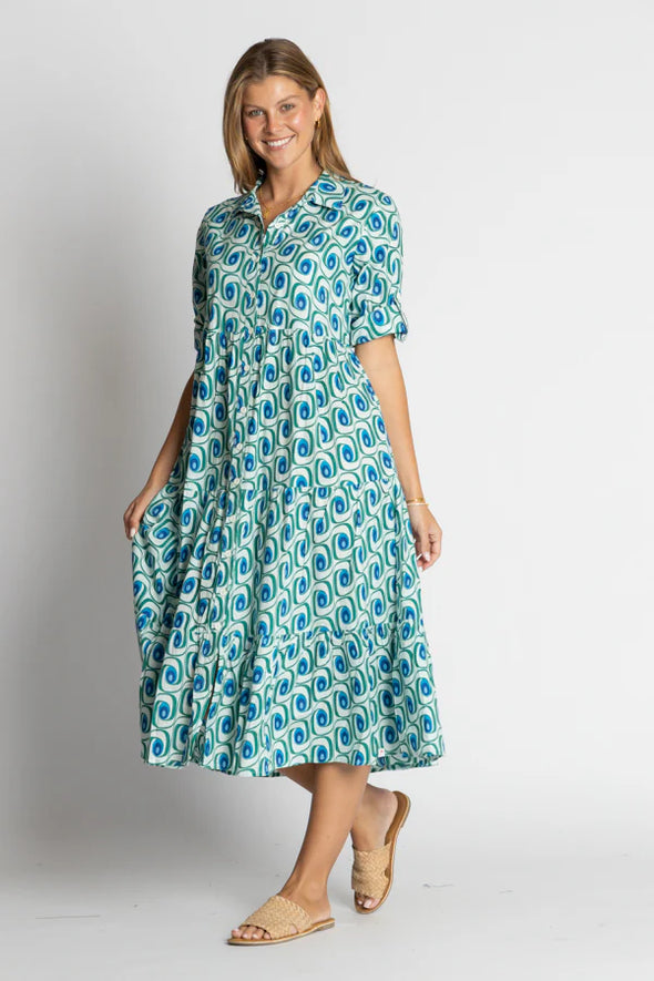 Ibisa 'Nashville Button Midi Dress' - Ocean