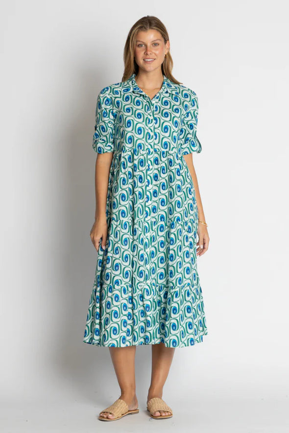 Ibisa 'Nashville Button Midi Dress' - Ocean