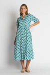 Ibisa 'Nashville Button Midi Dress' - Ocean