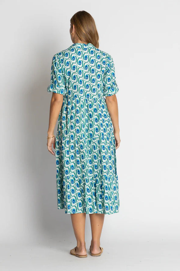 Ibisa 'Nashville Button Midi Dress' - Ocean