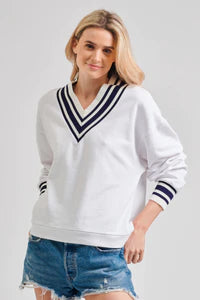 EST 1971 'Ivy League V Sweatshirt' - White/navy