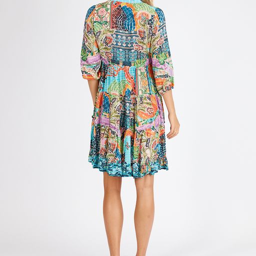 Lula Life 'Mosaic Tiered Dress'- Blue Print