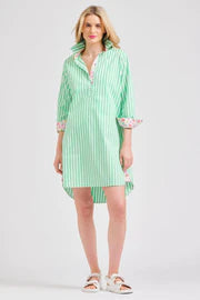 Shirty 'The Popover Shirtdress'  - Green Stripe/Floral