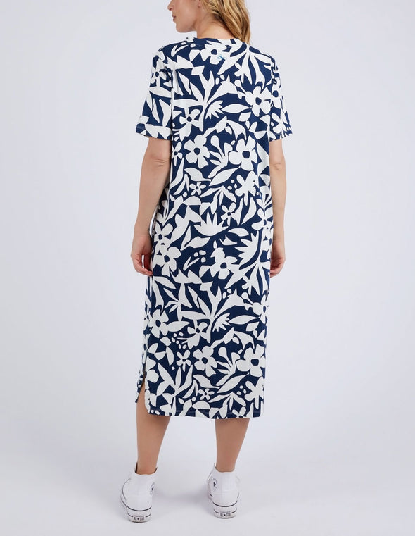 ELM 'Stencil Floral Tee Dress' - Navy