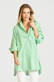 Shirty 'The Boyfriend Oversized Shirt' - Apple Green Stripe
