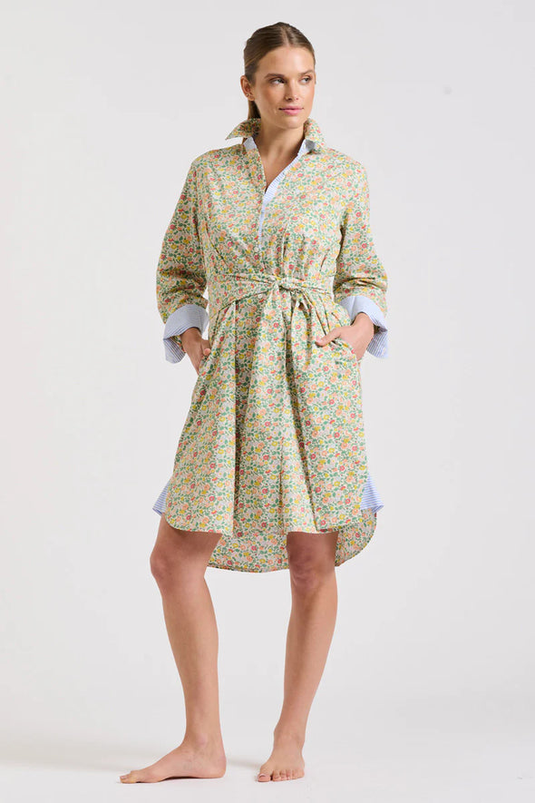 Shirty 'The Classic Shirtdress' - Floral Blue/Stripe Trim