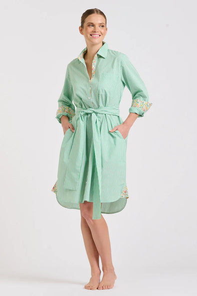 Shirty 'The Classic Shirtdress' - Green Stripe/Floral Trim