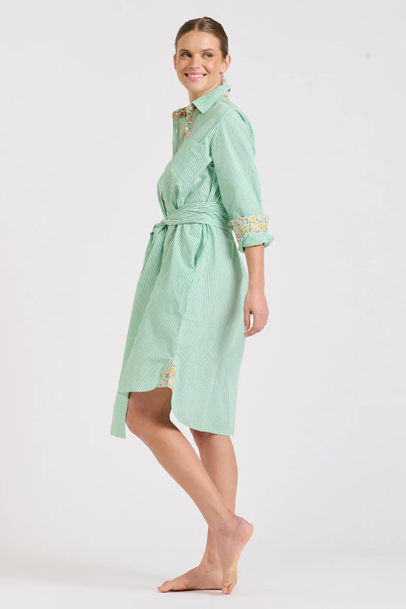 Shirty 'The Classic Shirtdress' - Green Stripe/Floral Trim