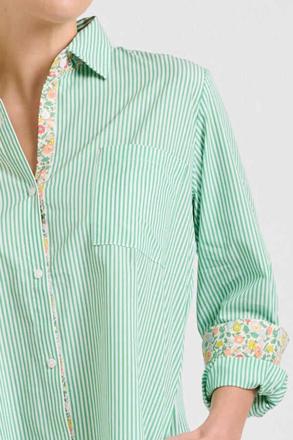 Shirty 'The Classic Shirtdress' - Green Stripe/Floral Trim