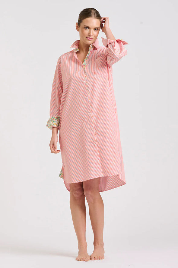 Shirty 'The Classic Shirtdress' - Orange Stripe/Floral Trim